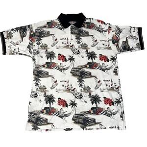 Boca Classics men's Polo tropical  Christmas beach Florida Santa AOP size large